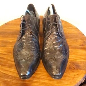 San Marina |Men's Black/Silver Marbled Leather Oxford Dress Shoes Formal Sz.11
